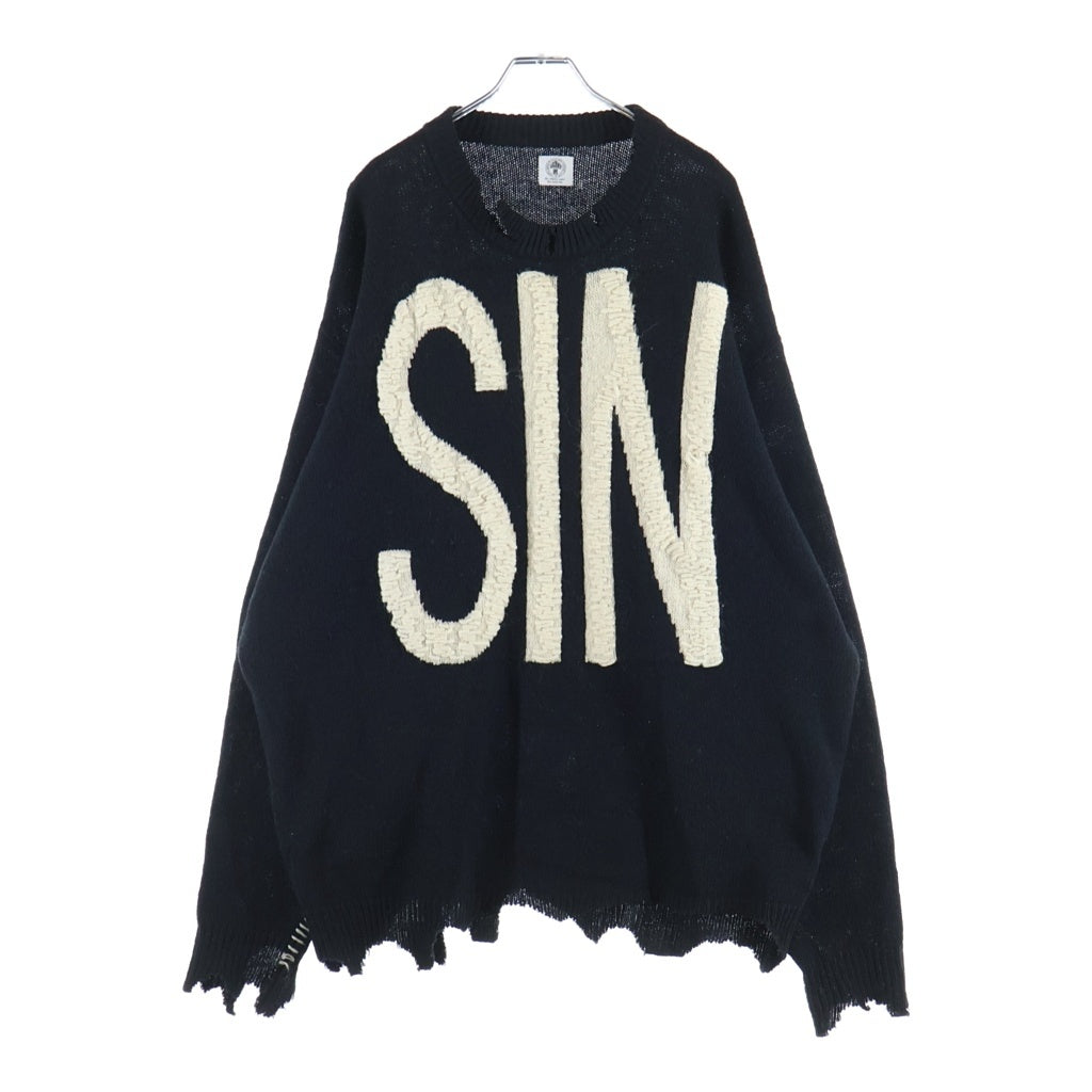 SAINT MICHAEL(セントマイケル) 21AW WOOL_SWTER_SIN ダメージ加工 ウールニット セーター 袖ステッチ ブラック SM-A21-0000-039
