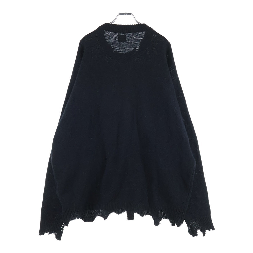 SAINT MICHAEL(セントマイケル) 21AW WOOL_SWTER_SIN ダメージ加工 ウールニット セーター 袖ステッチ ブラック SM-A21-0000-039