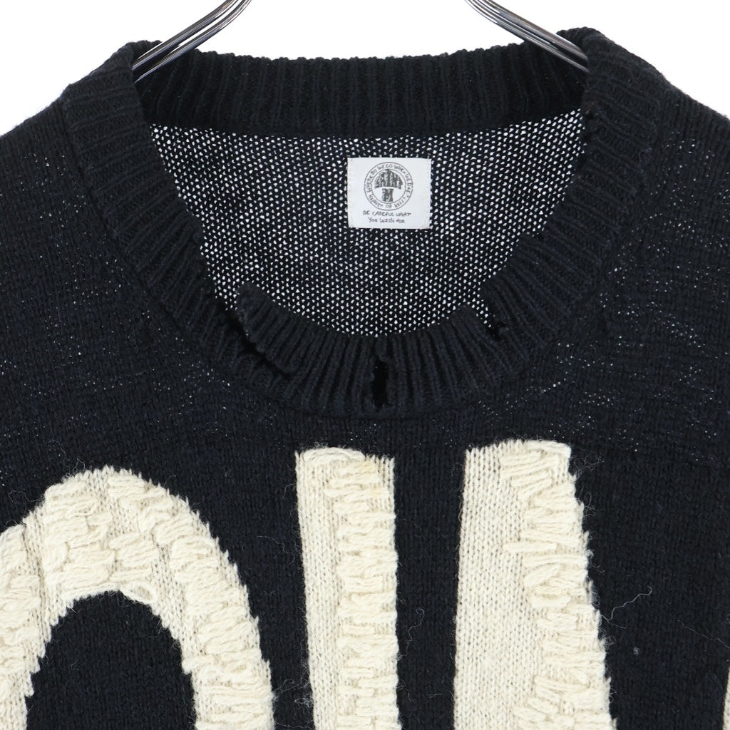 SAINT MICHAEL(セントマイケル) 21AW WOOL_SWTER_SIN ダメージ加工 ウールニット セーター 袖ステッチ ブラック SM-A21-0000-039