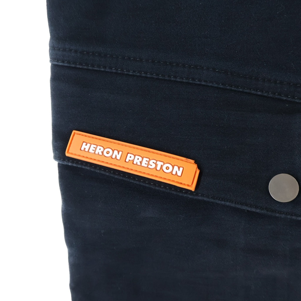 HERON PRESTON(ヘロンプレストン) ロゴパッチ サイドジップ シャーリング コットン カーゴパンツ ブラック