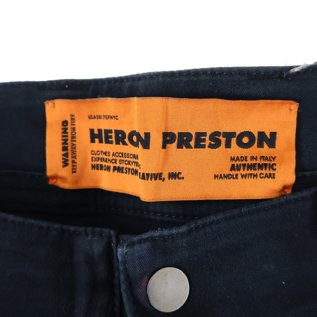 HERON PRESTON(ヘロンプレストン) ロゴパッチ サイドジップ シャーリング コットン カーゴパンツ ブラック