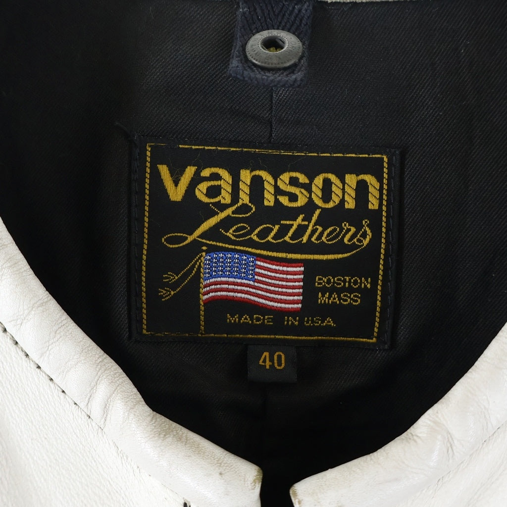 VANSON(バンソン) ワッペン刺繍 レザー レーシング ジャケット ホワイト