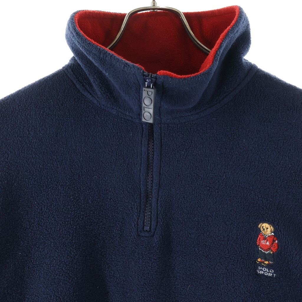 POLO RALPH LAUREN(ポロラルフローレン) 90s ポロベア刺繍 ハーフジップアップ フリース ジャケット ネイビー