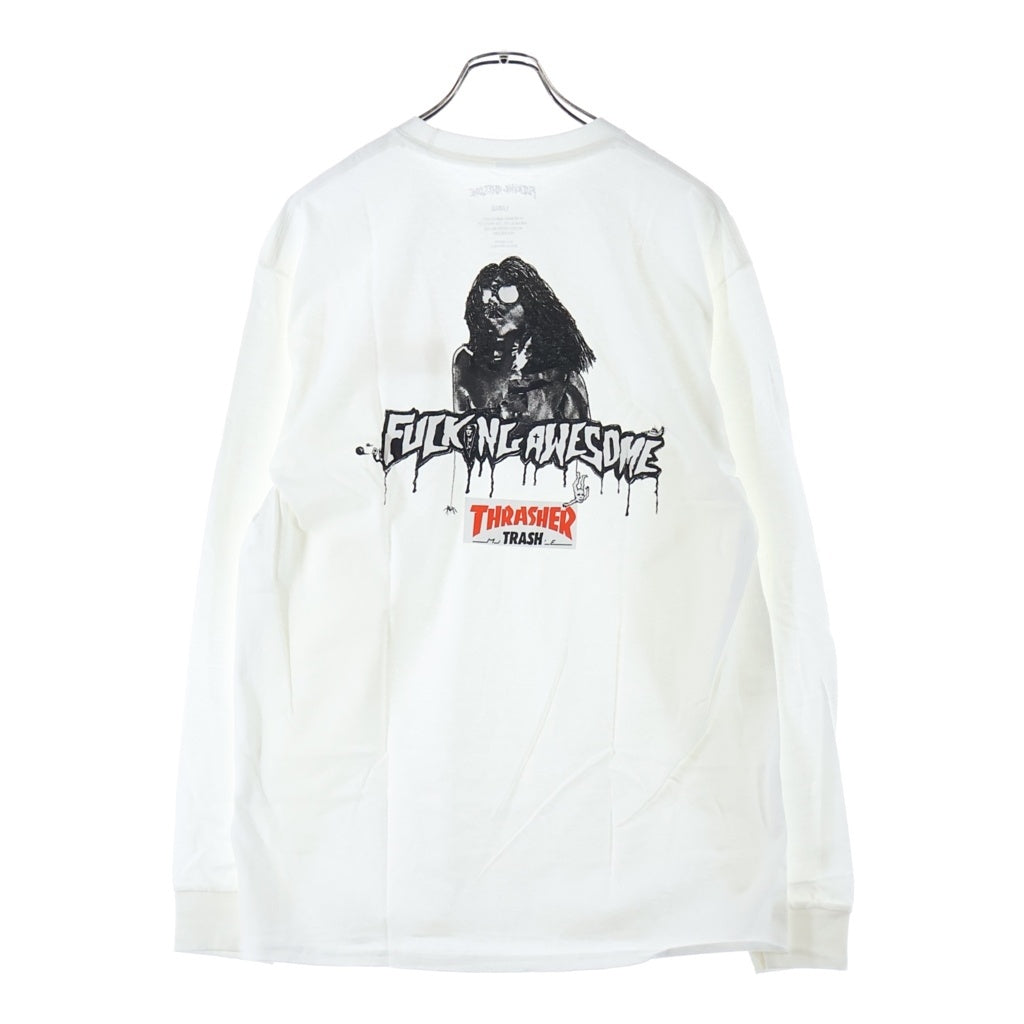 FUCKING AWESOME(ファッキンオーサム) ×THRASHER Trash Me L/S Tee スラッシャー トラッシュミー バックロゴ 両面プリント クルーネック 長袖 Tシャツ カットソー ホワイト