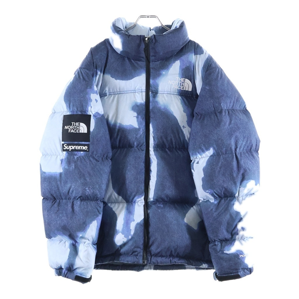 SUPREME(シュプリーム) 21AW ×ザノースフェイス ブリーチド デニム プリント ヌプシ ジャケット 総柄ダウンジャケット ブルー ND92100I ND52100I