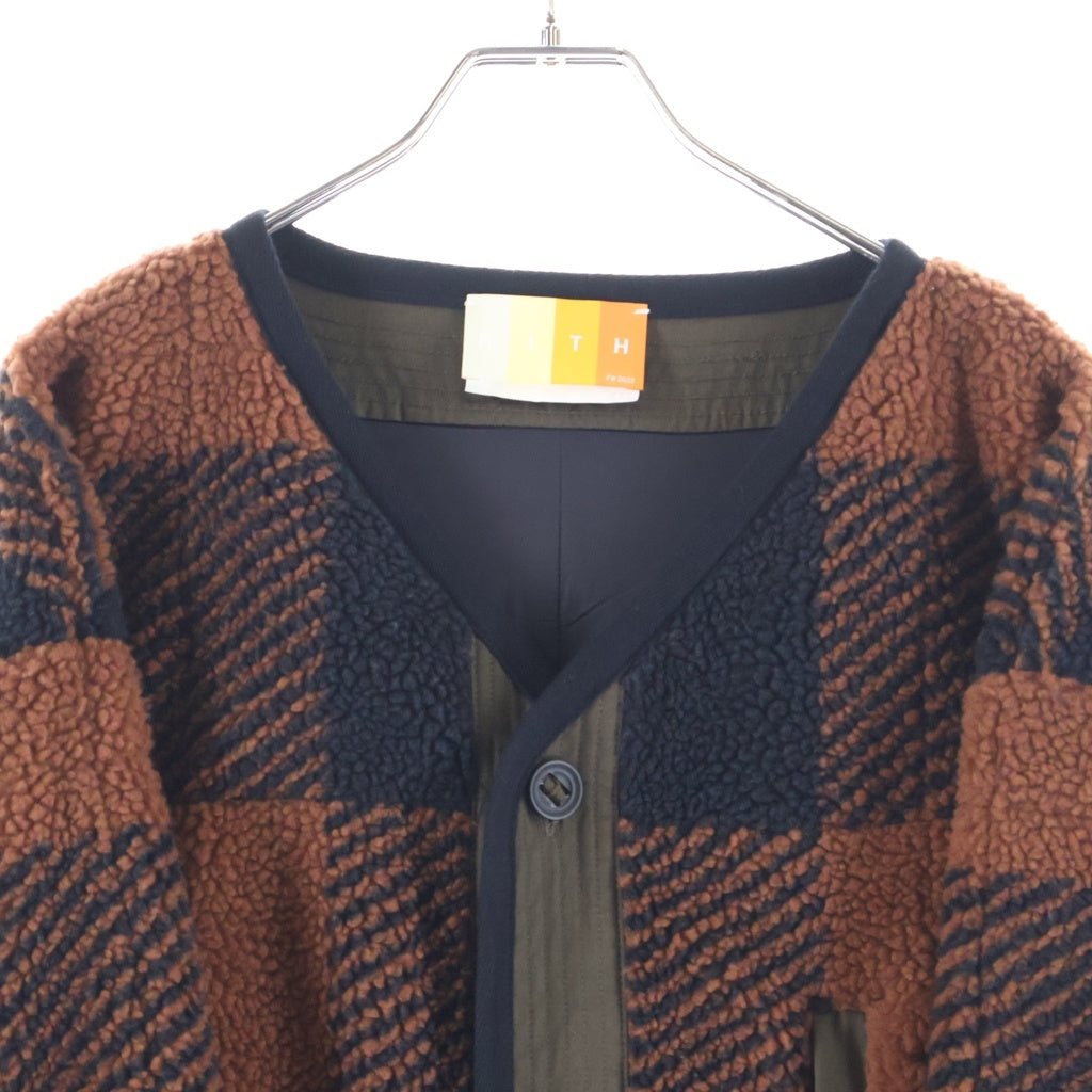 KITH(キス) 22AW PEARSALL LINER JACKET チェック総柄 ボアフリース ライナジャケット ブラウン