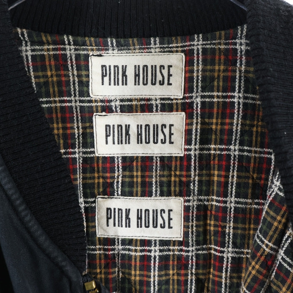 PINK HOUSE(ピンクハウス) フロント刺繍 バックデザイン MA-1 ジップアップ ブルゾン ジャケット ブラック P0154FJM01