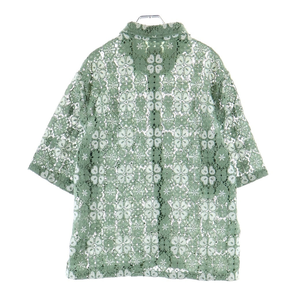 KITH(キス) 26SS &Kin Retro Floral Lace Harvey Shirt アンドキン レトロ フローラル総柄 レース ハーヴィー ボタンダウン 半袖シャツ グリーン
