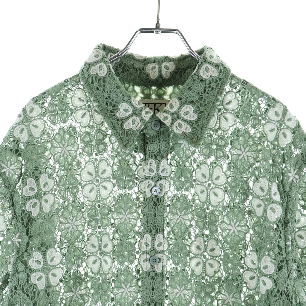 KITH(キス) 26SS &Kin Retro Floral Lace Harvey Shirt アンドキン レトロ フローラル総柄 レース ハーヴィー ボタンダウン 半袖シャツ グリーン