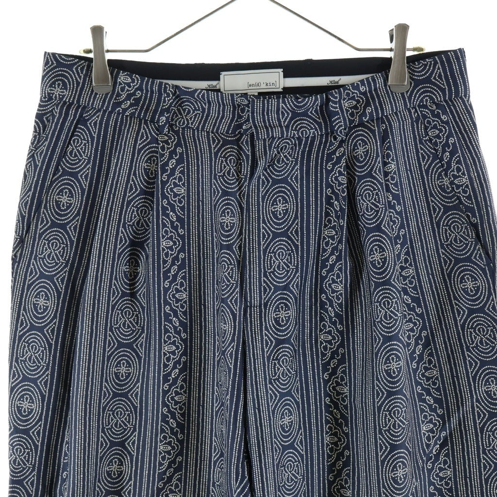 KITH(キス) 25SS &Kin Batik Stripe Pleated Ari Trouser アンドキン バティック ストライプ総柄 プリーツド アリ トラウザー シルク パンツ ネイビー