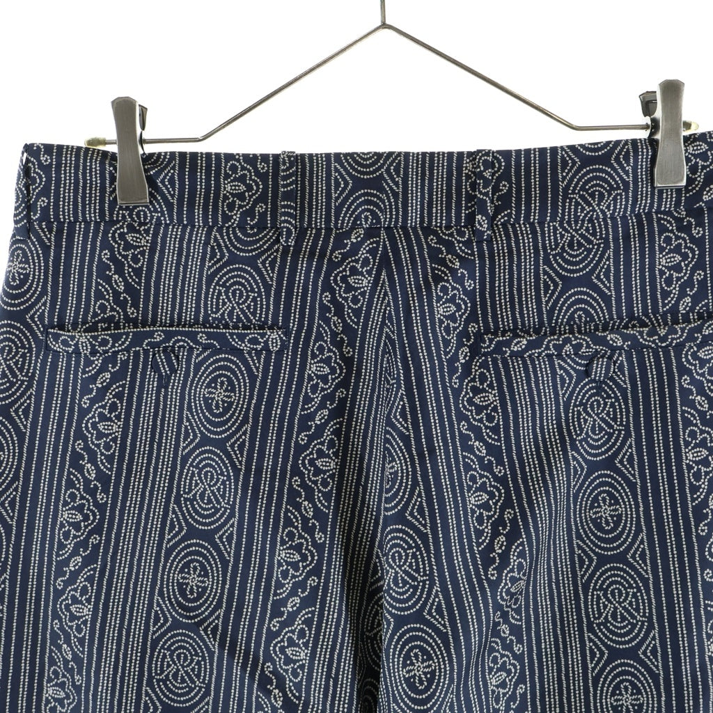 KITH(キス) 25SS &Kin Batik Stripe Pleated Ari Trouser アンドキン バティック ストライプ総柄 プリーツド アリ トラウザー シルク パンツ ネイビー