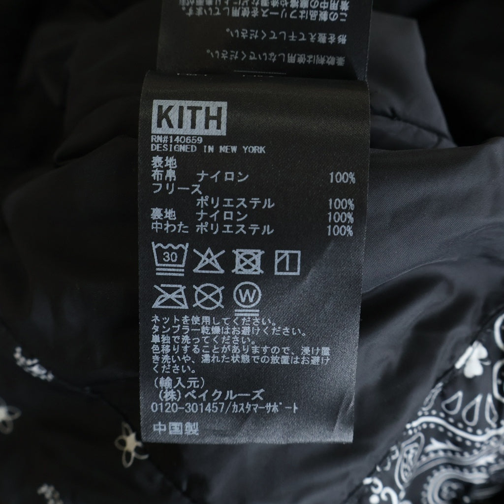 KITH(キス) 25SS Paisley Fleese Jacket ペイズリー総柄 フリース ナイロン ジップアップ フーデッド ジャケット ブラック