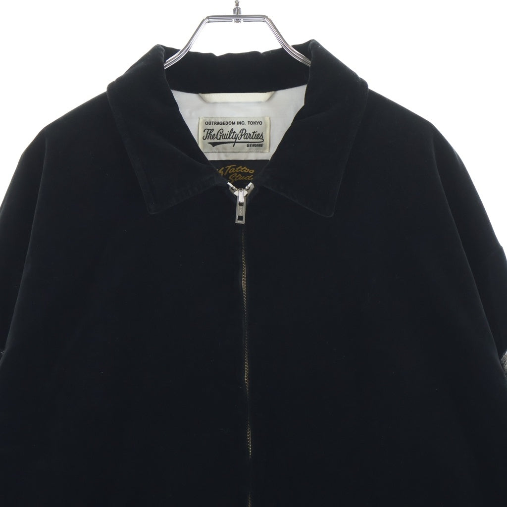 WACKO MARIA(ワコマリア) ×56 TATOO STUDIO VETENAM JACKET 56タトゥースタジオ ベトナムジャケット スカル刺繍 ベロアジップアップジャケット ブラック