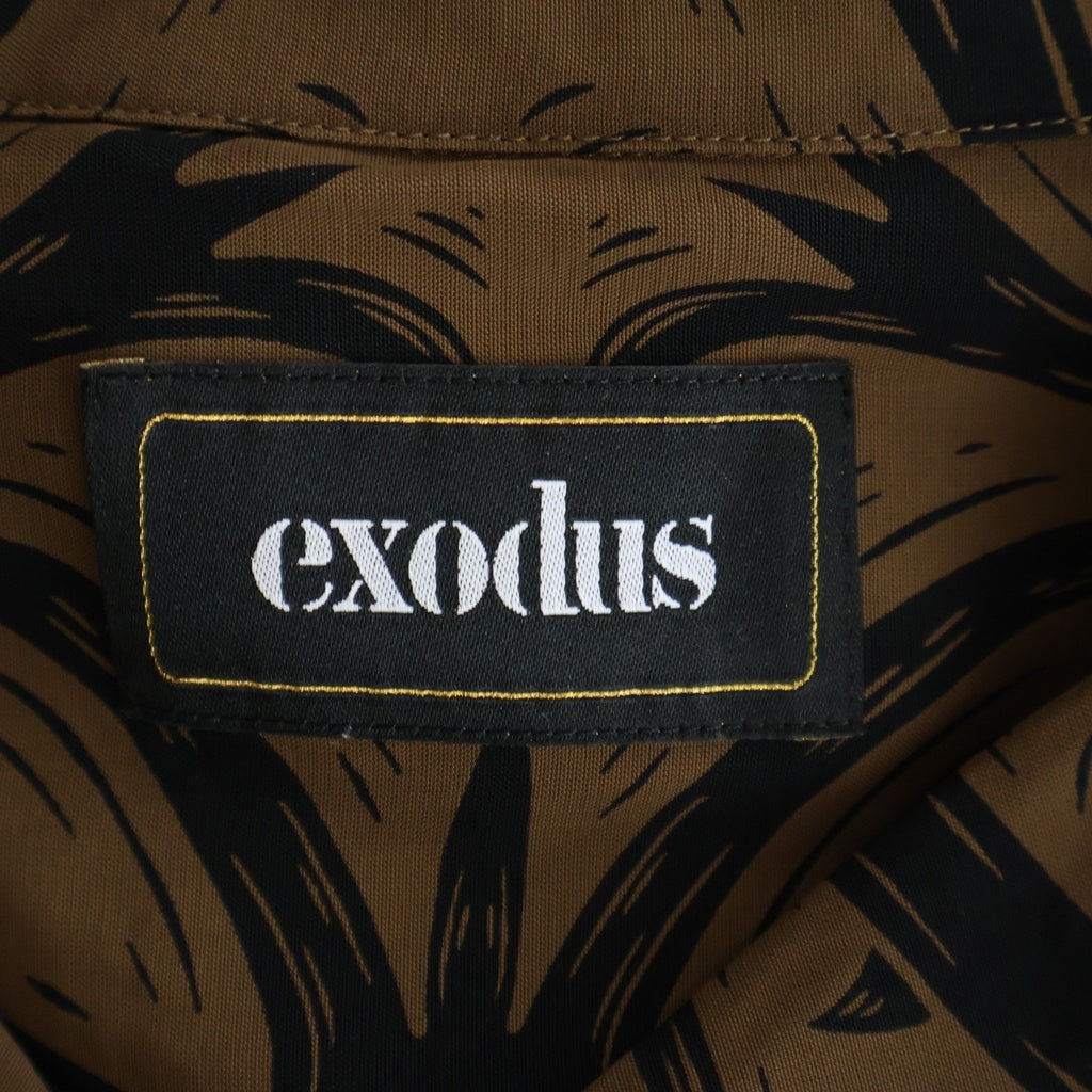 NO BRAND(ノーブランド) exodus(エクソダス) トライバル・ボルネオ総柄 レーヨン 半袖シャツ ブラウン