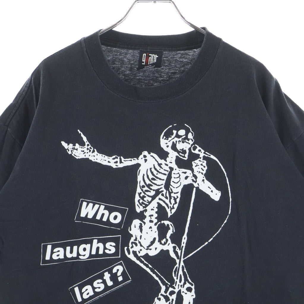 NO BRAND(ノーブランド) 90s Rage Against the Machine Who Laughs Last ジャイアントタグ レイジアゲインスト 両面プリント 半袖Tシャツカットソー ブラック