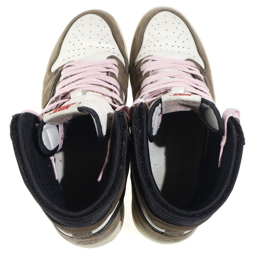 NIKE(ナイキ) ×TRAVIS SCOTT AIR JORDAN 1 HIGH OG TS SP トラヴィススコット エアジョーダン1 レザーハイカットスニーカー ブラウン/ホワイト US12/30cm CD4487-100