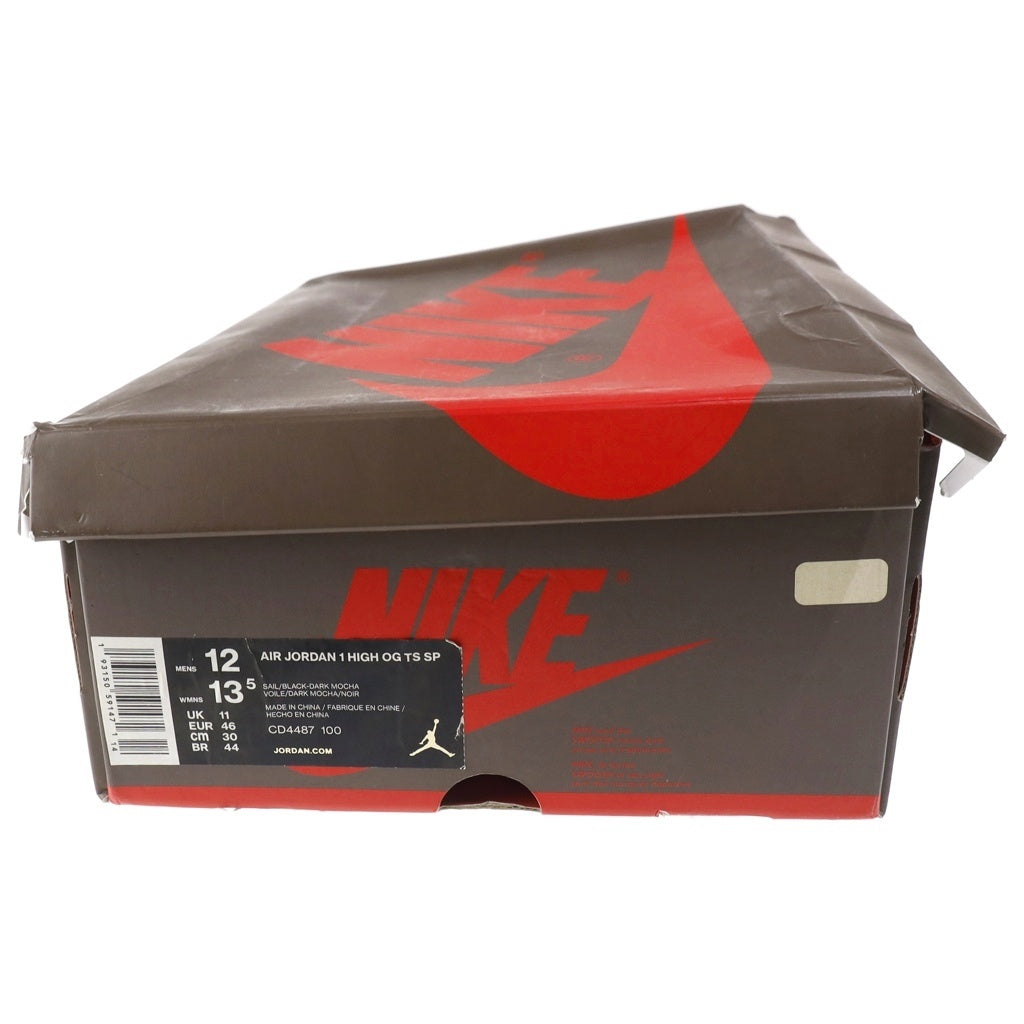 NIKE(ナイキ) ×TRAVIS SCOTT AIR JORDAN 1 HIGH OG TS SP トラヴィススコット エアジョーダン1 レザーハイカットスニーカー ブラウン/ホワイト US12/30cm CD4487-100