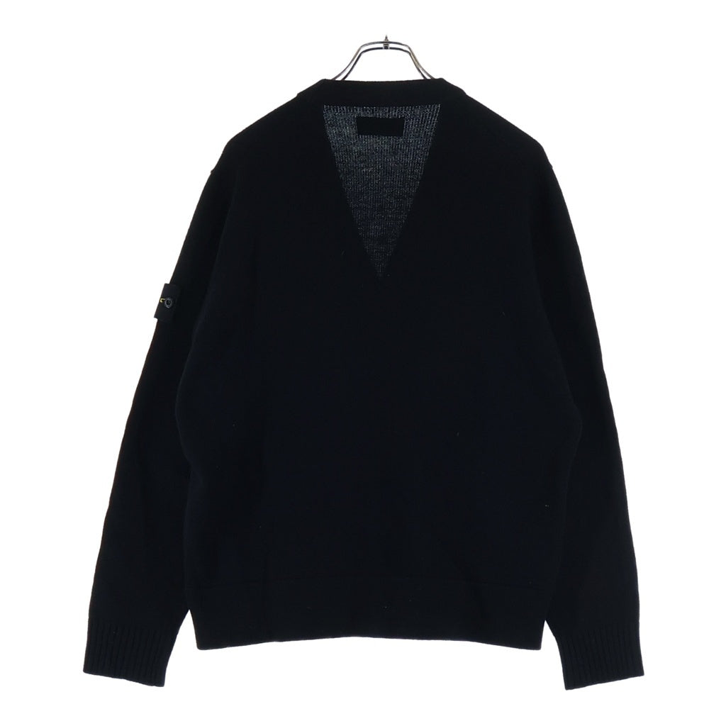 STONE ISLAND(ストーンアイランド) 23AW ロゴパッチ ジロンウール Vネック リブカーディガン ブラック 7915545B6