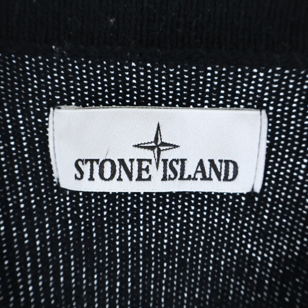 STONE ISLAND(ストーンアイランド) 23AW ロゴパッチ ジロンウール Vネック リブカーディガン ブラック 7915545B6