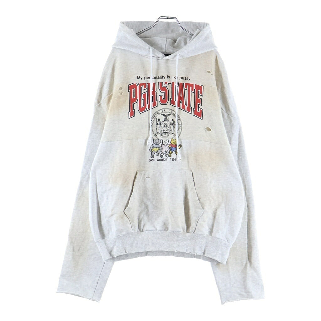 PROJECT G/R(プロジェクトジーアール) Reworked Sport Logo Hooded Sweatshirt リワークド ユーズド加工 スポーツロゴ プルオーバー パーカー フーディー グレー