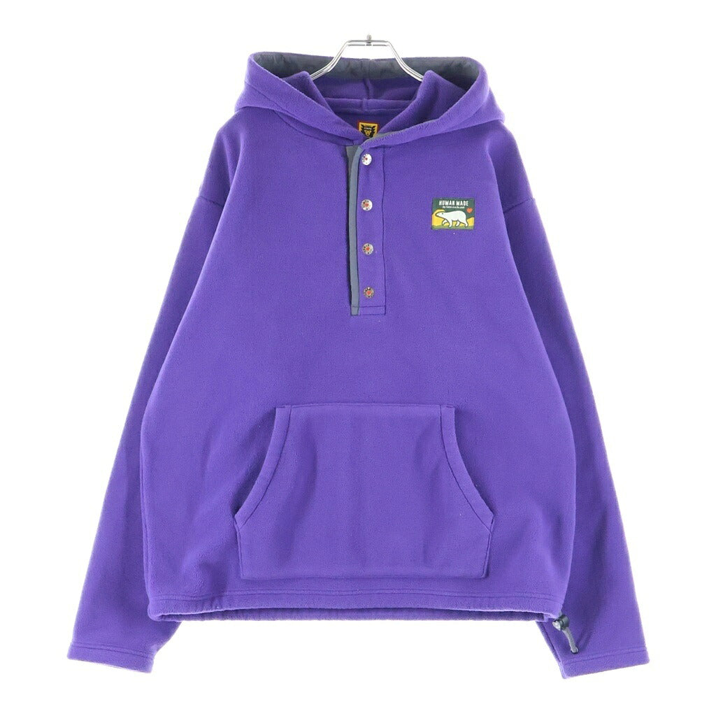 HUMAN MADE(ヒューマンメイド) Fleece Hoodieバックロゴ刺繍 フリース ハーフボタンパーカー フーディー パープル HM28CS020