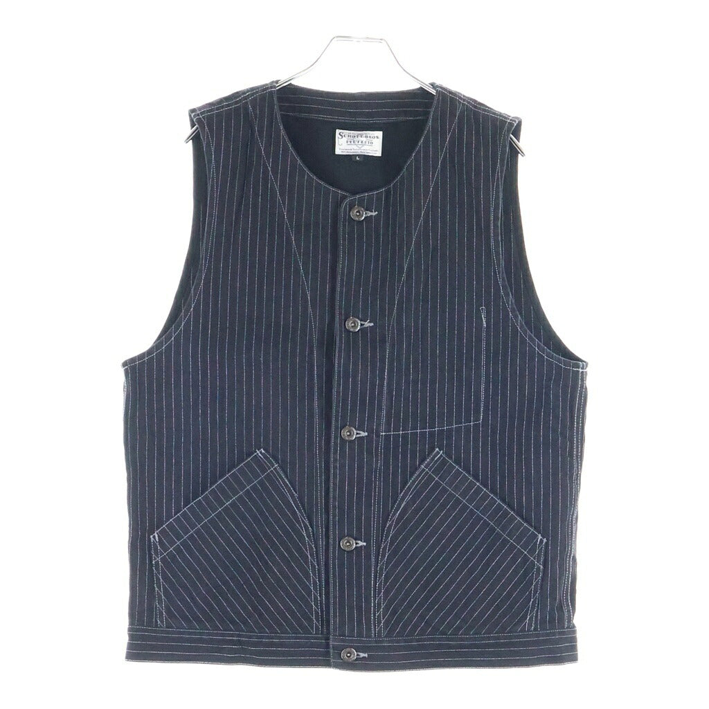 SCHOTT(ショット) Perfecto OLD HICKORY DENIM VEST パーフェクト オールドヒッコリー ボーダー総柄 デニム ベスト ジャケット ブラック 3122067
