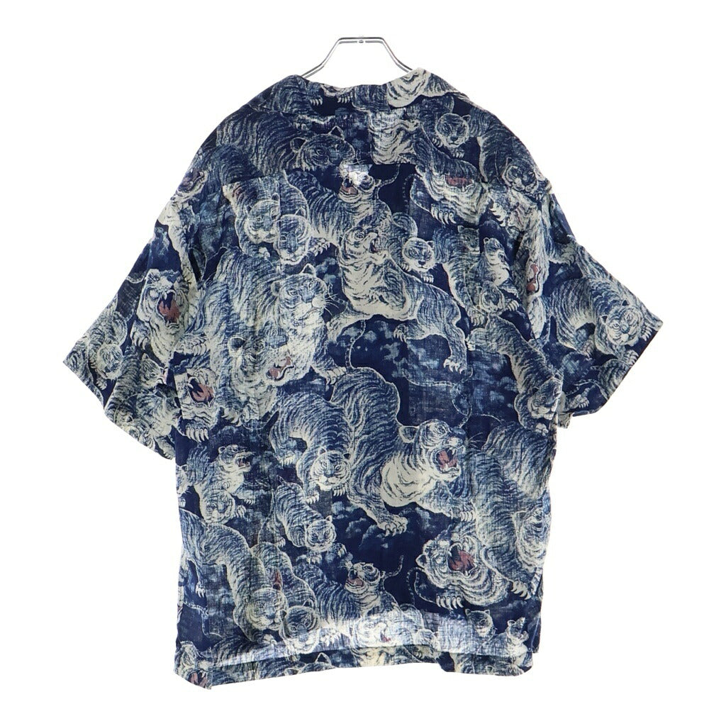 SCHOTT(ショット) ×GYPSY&SONS INDIGO SHIRT ジプシー&サンズ 百虎総柄 リネン ボタントップ 半袖シャツ インディゴ