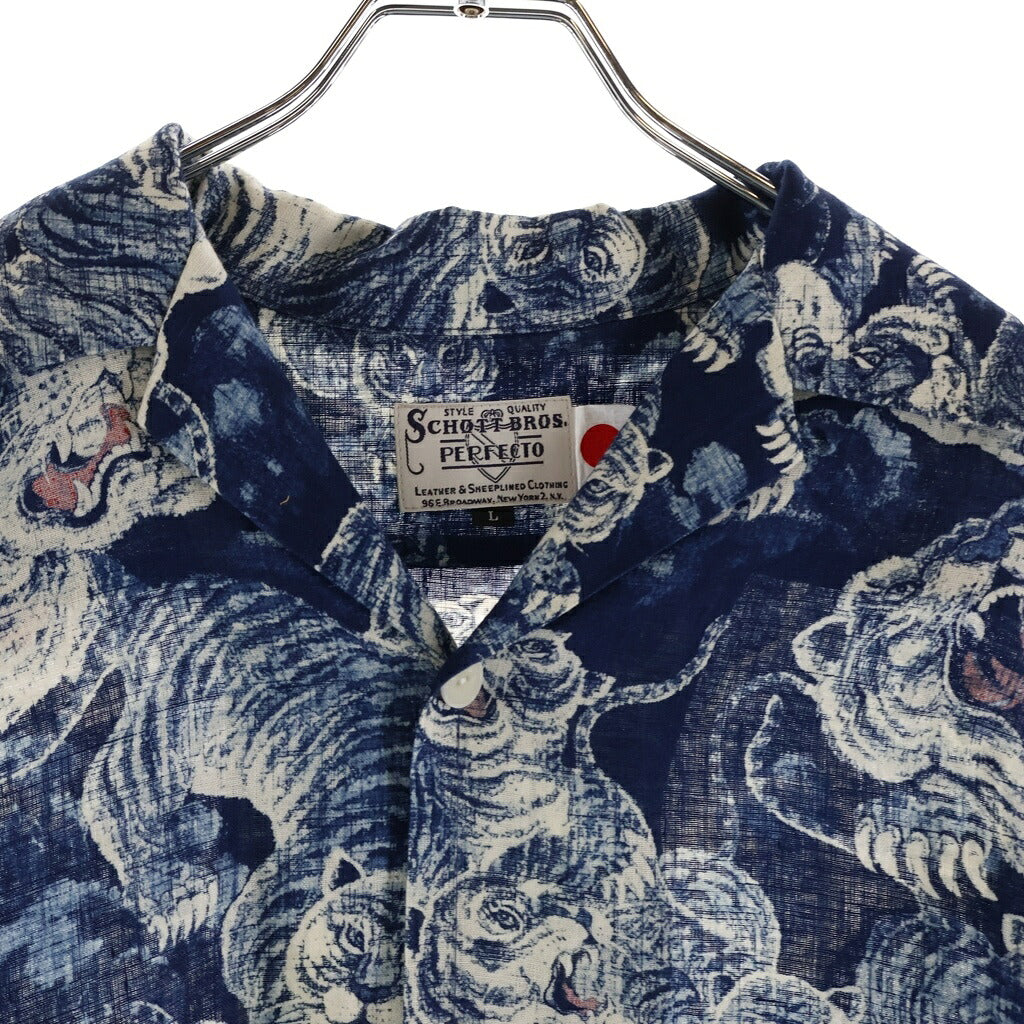 SCHOTT(ショット) ×GYPSY&SONS INDIGO SHIRT ジプシー&サンズ 百虎総柄 リネン ボタントップ 半袖シャツ インディゴ