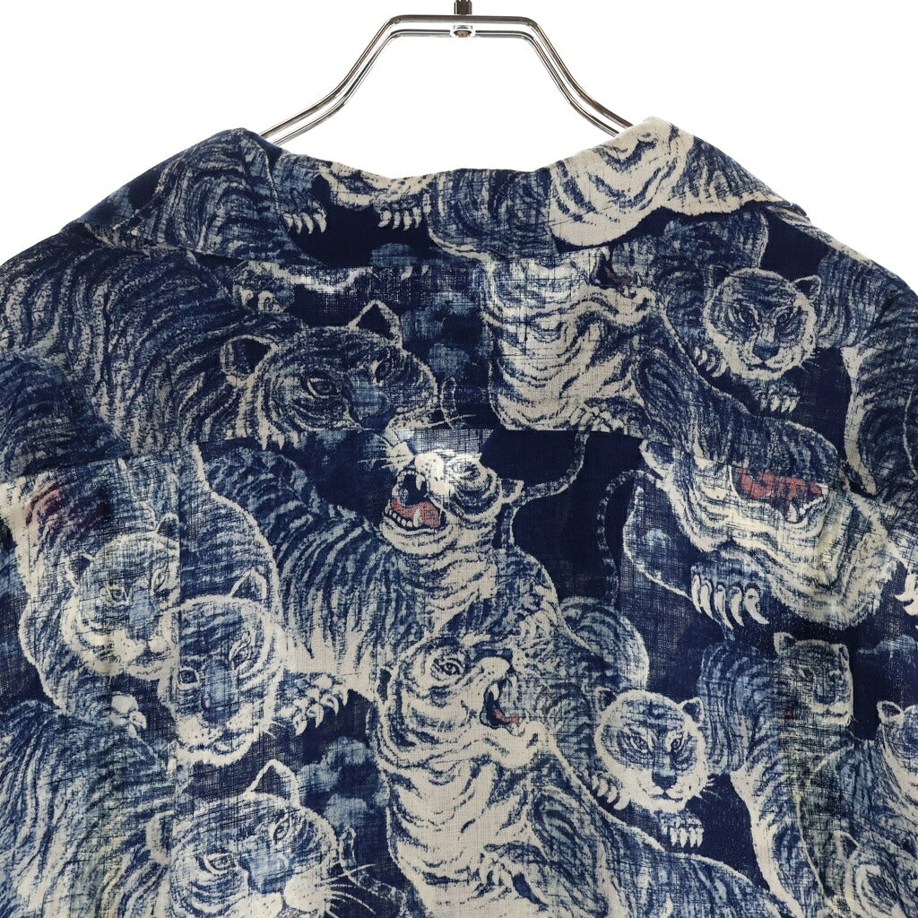 SCHOTT(ショット) ×GYPSY&SONS INDIGO SHIRT ジプシー&サンズ 百虎総柄 リネン ボタントップ 半袖シャツ インディゴ