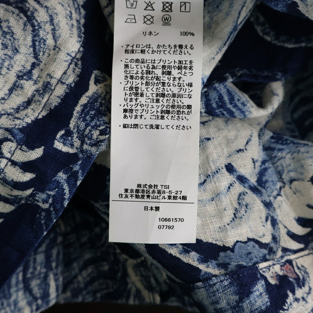 SCHOTT(ショット) ×GYPSY&SONS INDIGO SHIRT ジプシー&サンズ 百虎総柄 リネン ボタントップ 半袖シャツ インディゴ