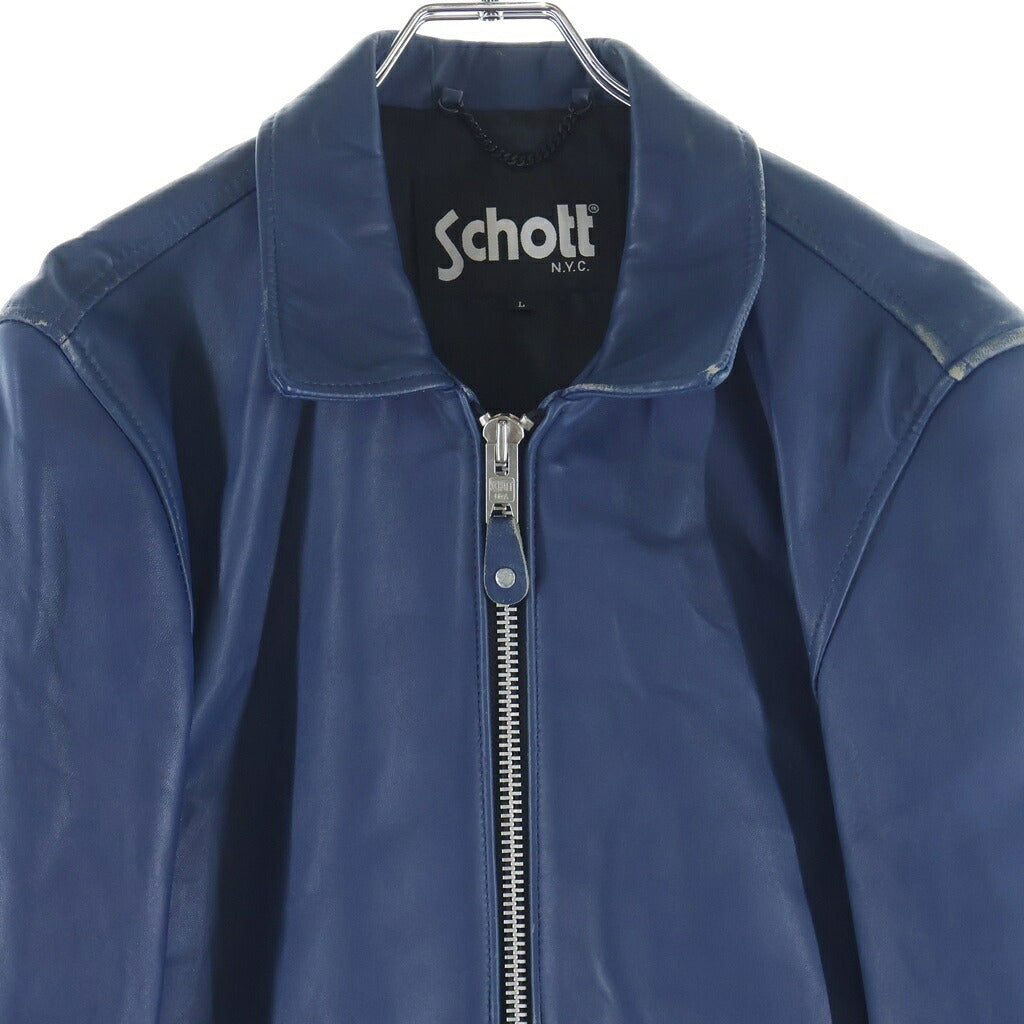 SCHOTT(ショット) シープスキン ジップアップ シングルライダース レザージャケット ブルー