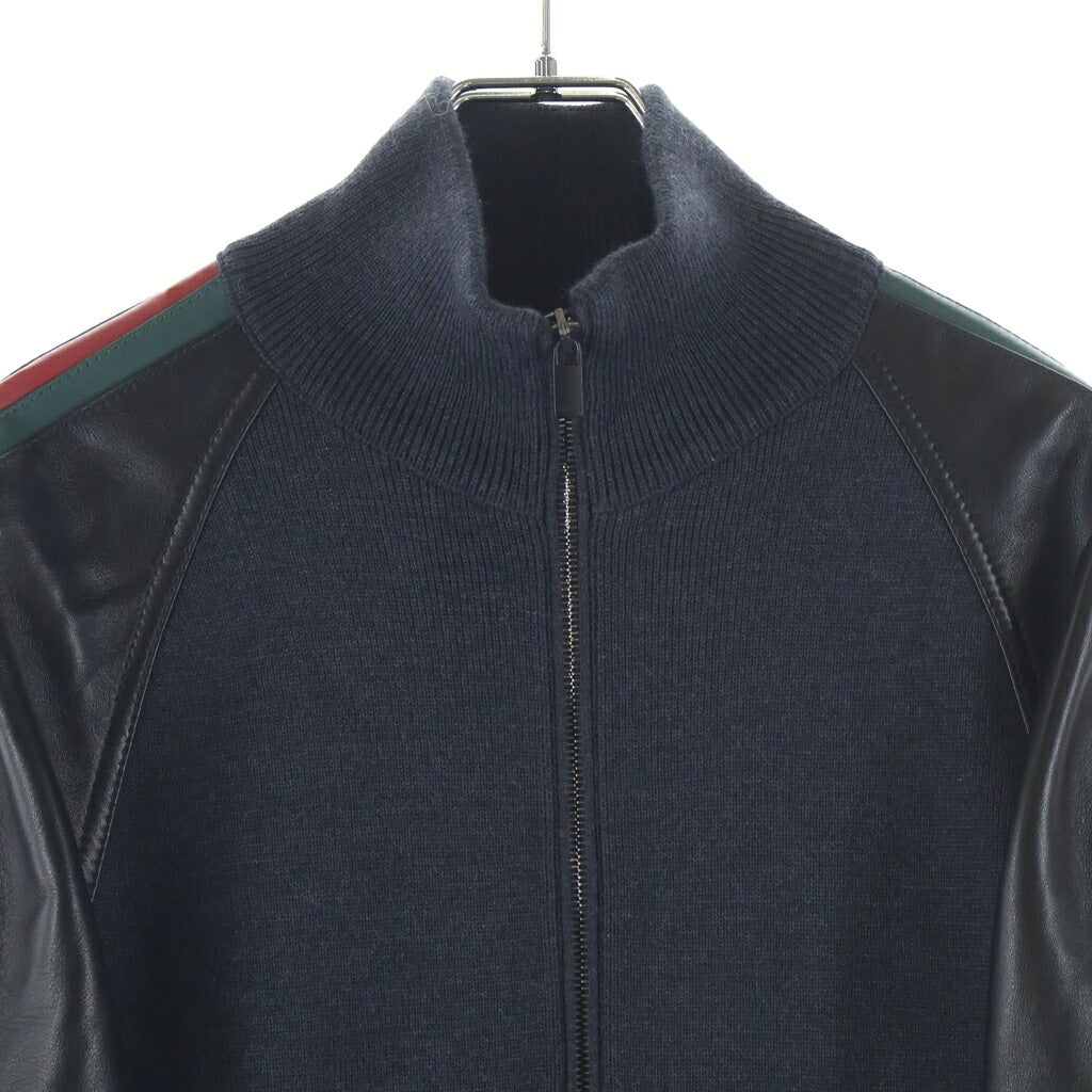 GUCCI(グッチ) ファイン リブ ウール ジップ ジャケット ウィズ ウェブ ブラック A006J8 XKFTV