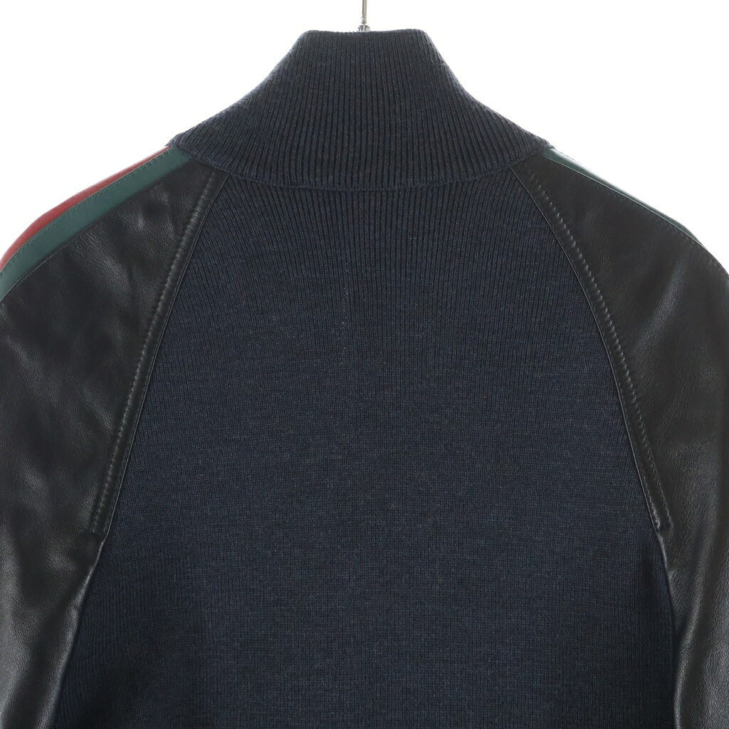 GUCCI(グッチ) ファイン リブ ウール ジップ ジャケット ウィズ ウェブ ブラック A006J8 XKFTV