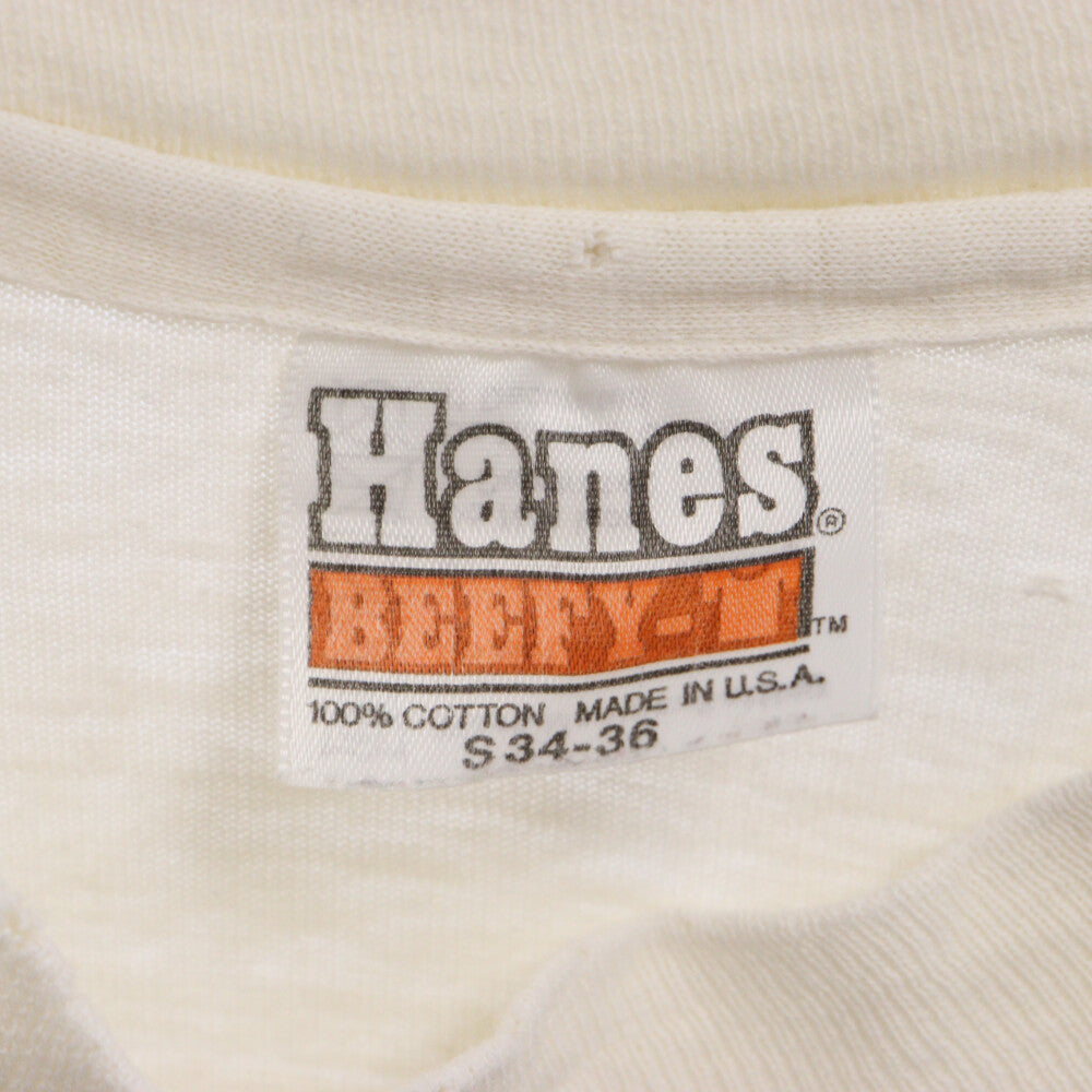 VINTAGE(ヴィンテージ) 80s VINTAGE Hanesボディ フロントプリント半袖Tシャツ カットソー ホワイト