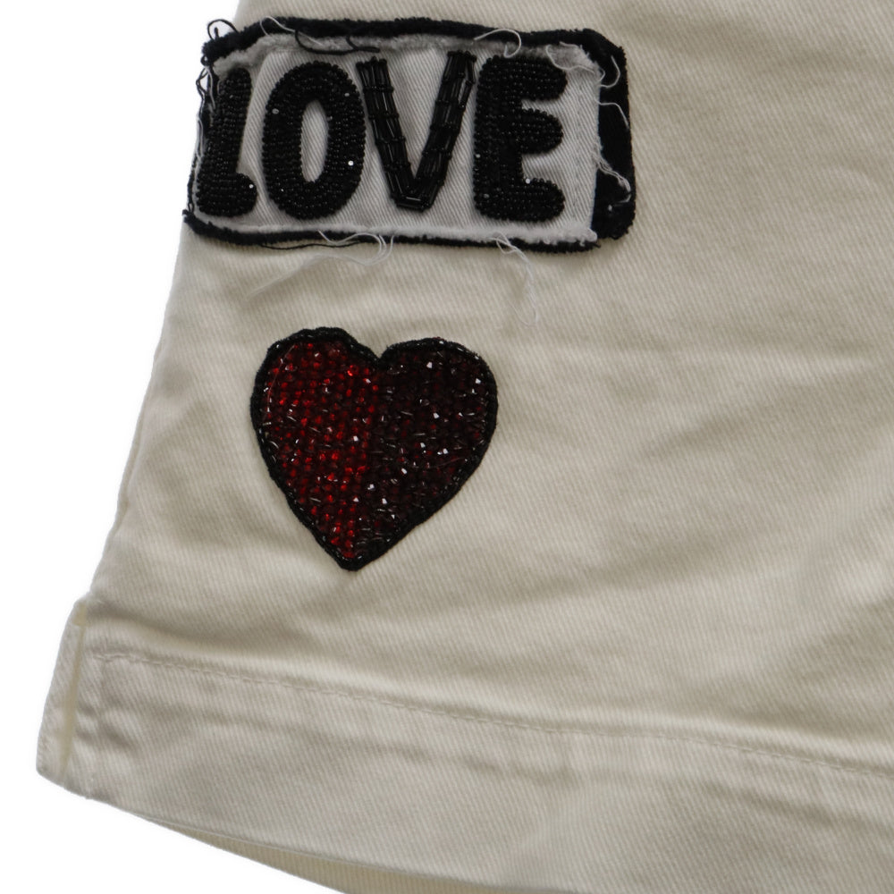 DOLCE & GABBANA(ドルチェアンドガッバーナ) LOVE ビーズ パッチ デニム ショート パンツ ショーツ ホワイト FTAIDZ レディース