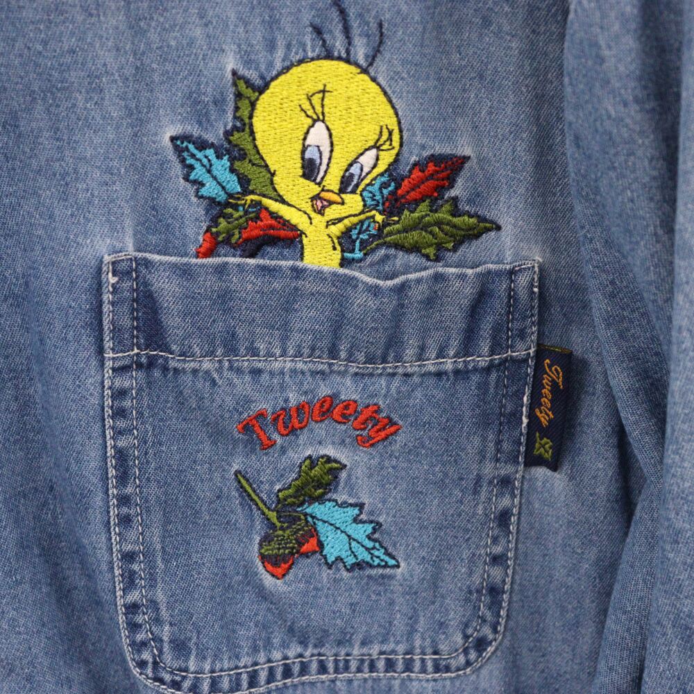VINTAGE(ヴィンテージ) 00S LOONEY TUNES TWEETY トゥイーティー 1ポケット デニム長袖シャツ インディゴ レディース