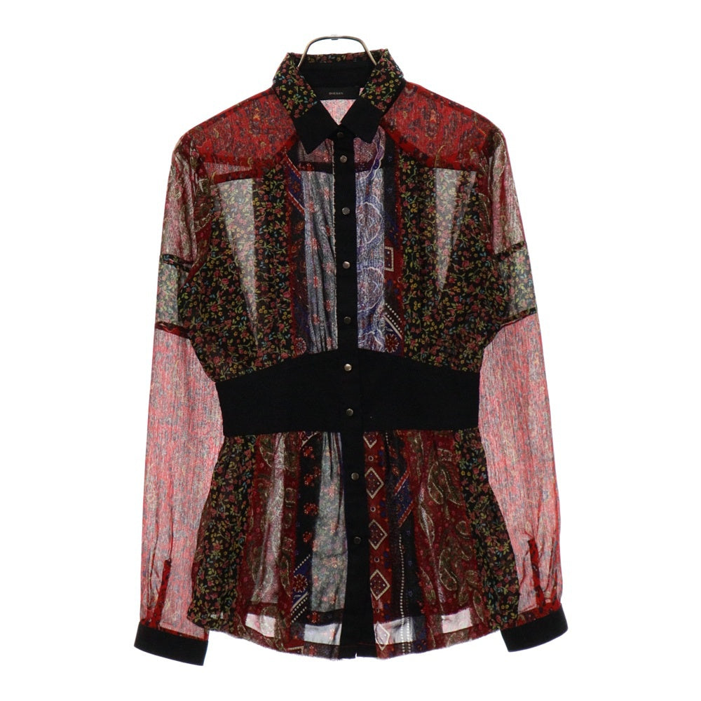 DIESEL(ディーゼル) ペイズリー パッチワーク ブラウス ベルト デザイン 長袖 シャツ