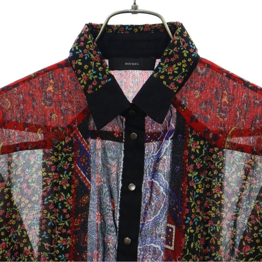 DIESEL(ディーゼル) ペイズリー パッチワーク ブラウス ベルト デザイン 長袖 シャツ