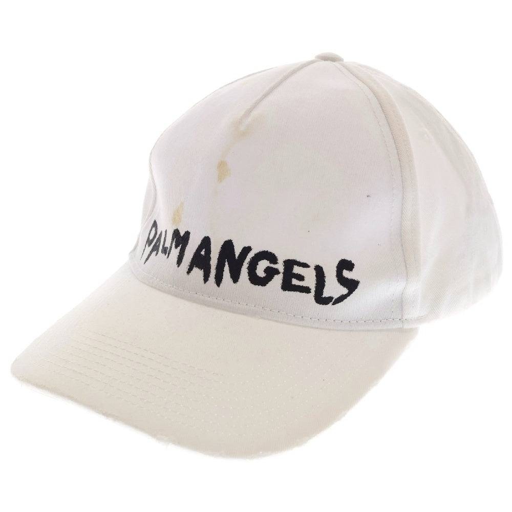 Palm Angels(パームエンジェルス) 23SS ダメージ汚れ加工ロゴプリントベースボールキャップ PMLB054S23FAB004 ホワイト