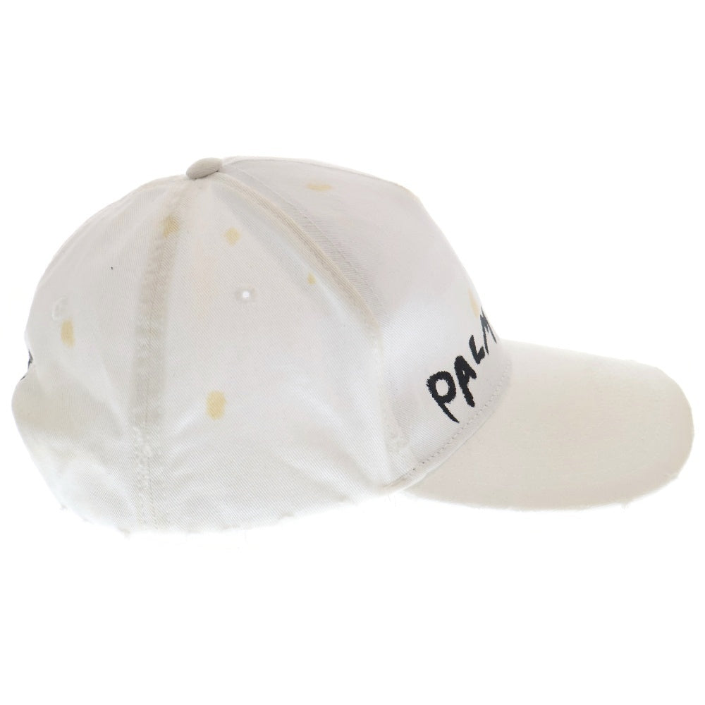 Palm Angels(パームエンジェルス) 23SS ダメージ汚れ加工ロゴプリントベースボールキャップ PMLB054S23FAB004 ホワイト