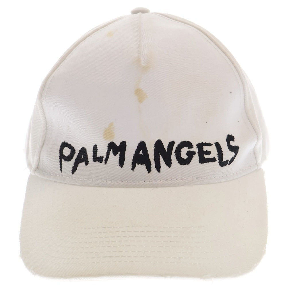 Palm Angels(パームエンジェルス) 23SS ダメージ汚れ加工ロゴプリントベースボールキャップ PMLB054S23FAB004 ホワイト