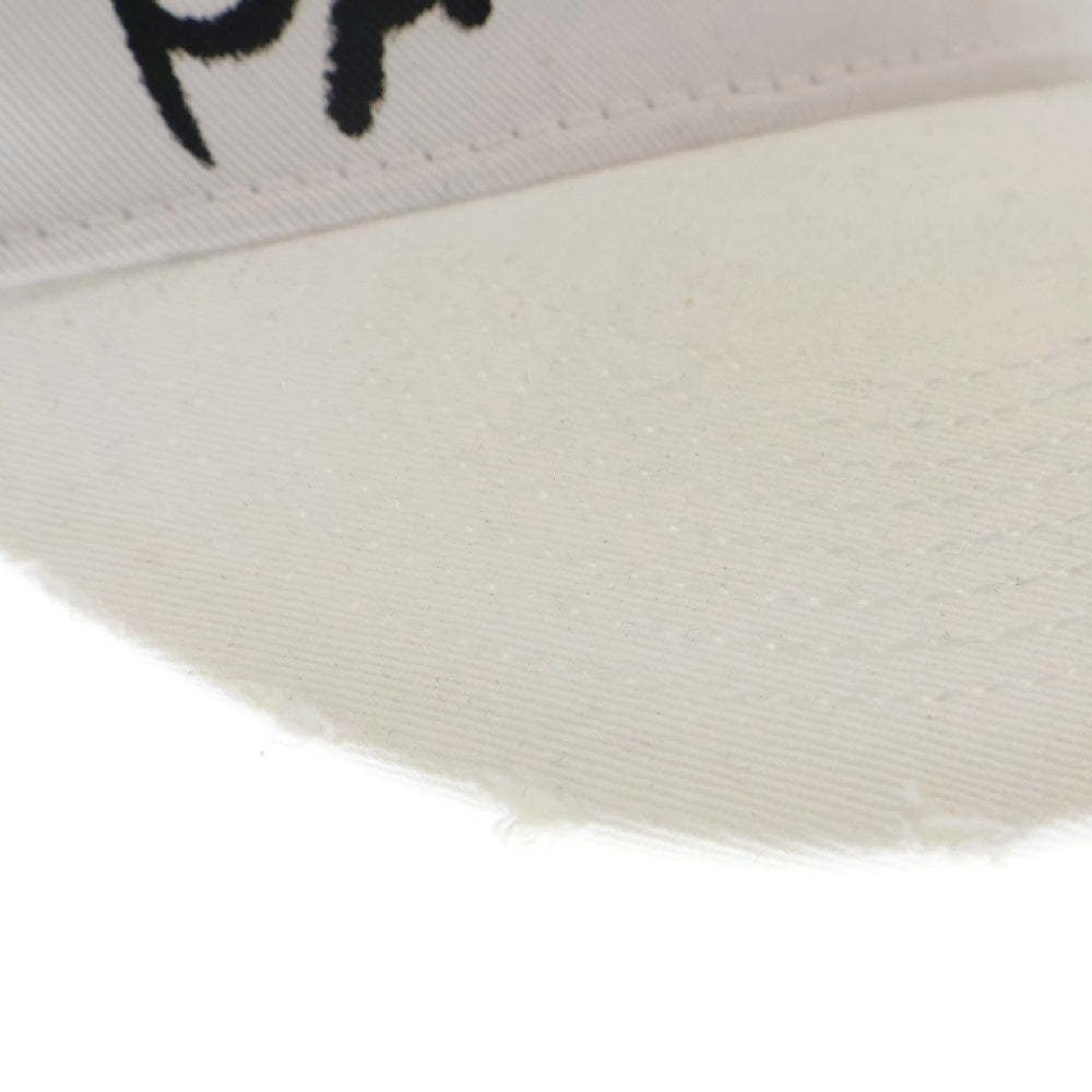 Palm Angels(パームエンジェルス) 23SS ダメージ汚れ加工ロゴプリントベースボールキャップ PMLB054S23FAB004 ホワイト