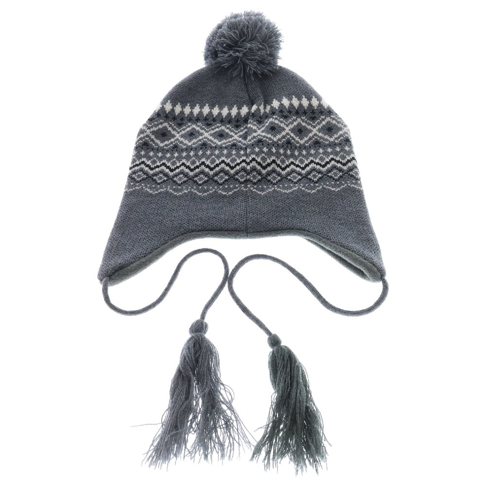 STUSSY(ステューシー) アメリカ製 耳付き ボーダーデザイン ビーニー ニット帽 帽子 ブラック