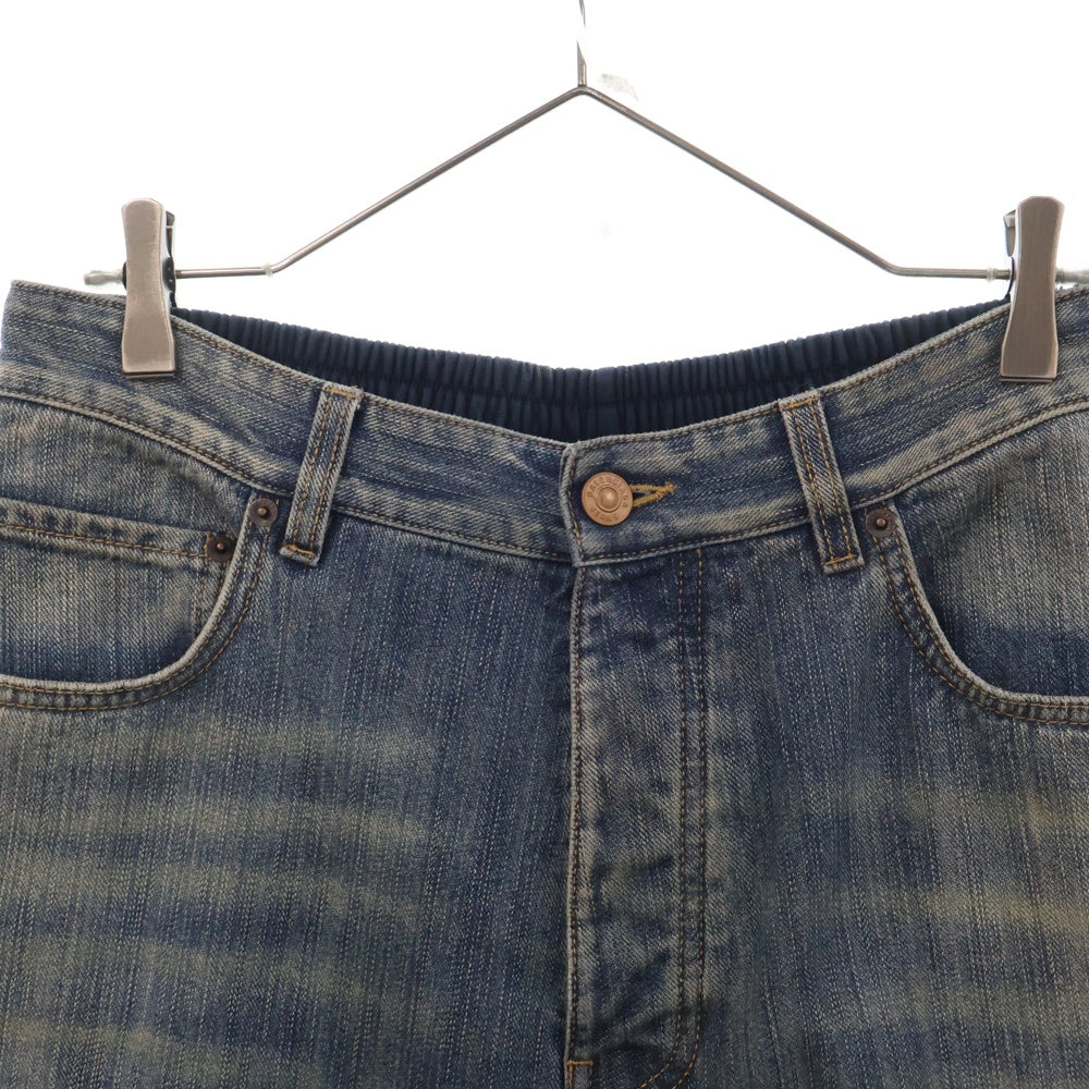 BALENCIAGA(バレンシアガ) 23SS Hybrid Baggy Jeans ハイブリッドバギージーンズ スウェットドッキングデニムパンツ インディゴ 738751 TNW01