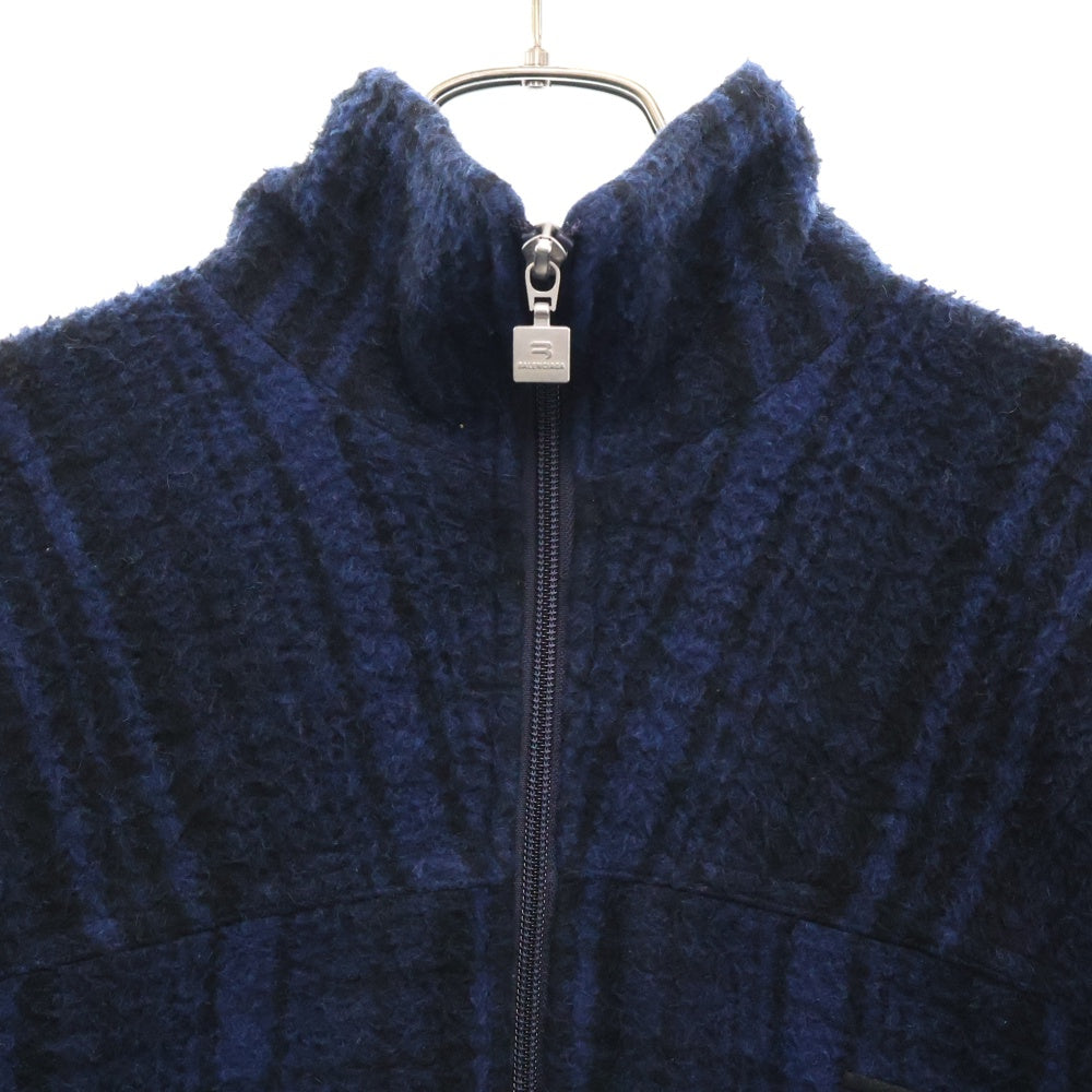 BALENCIAGA(バレンシアガ) 21AW TRACKSUIT JACKET スポーティBロゴ ウールチェックトラックジャケット ブルゾン ネイビー 675648 TLU11