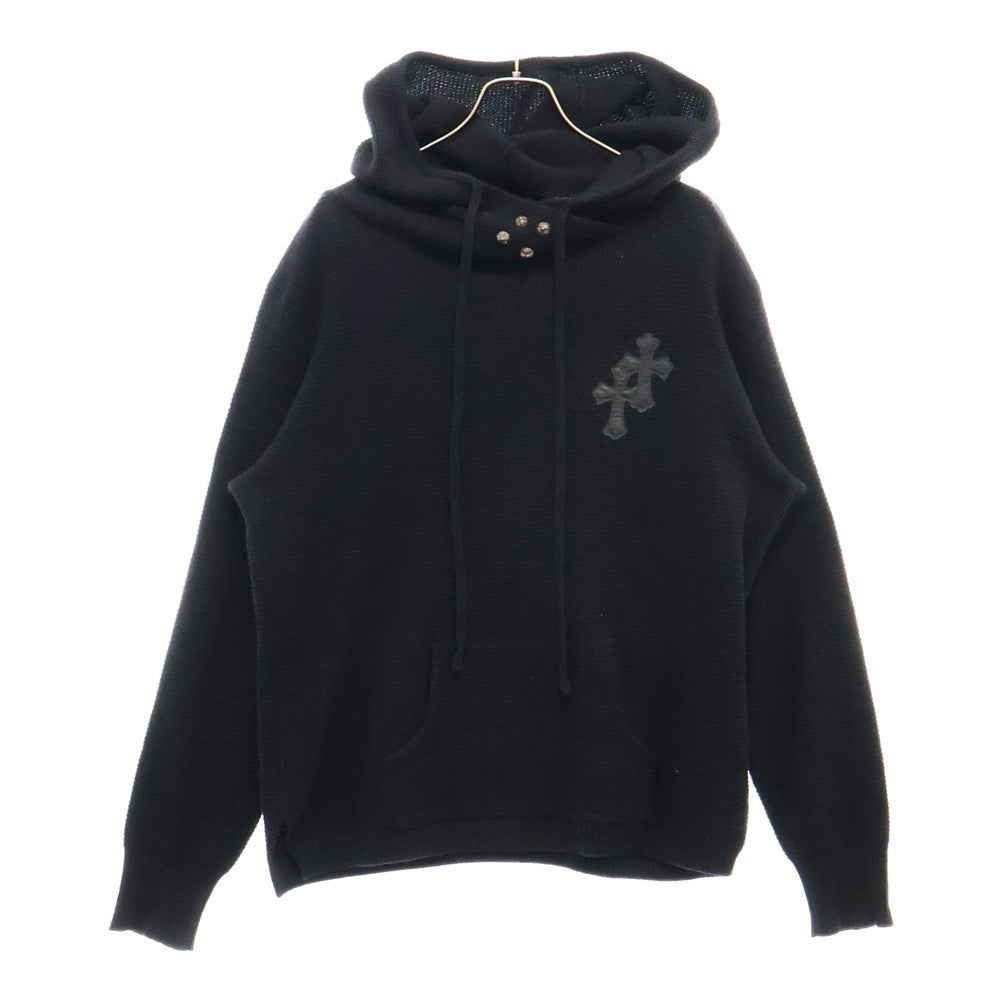 CHROME HEARTS(クロムハーツ) レザー クロスパッチ カシミヤ ニット プルオーバーパーカー ブラック
