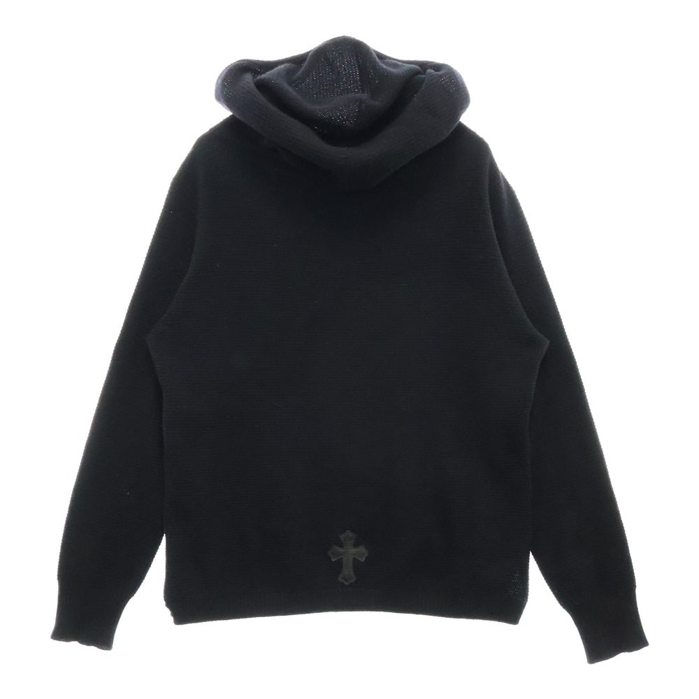CHROME HEARTS(クロムハーツ) レザー クロスパッチ カシミヤ ニット プルオーバーパーカー ブラック