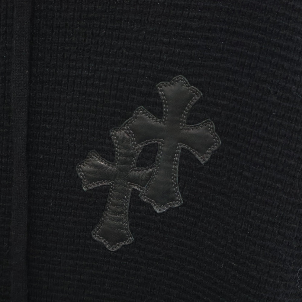 CHROME HEARTS(クロムハーツ) レザー クロスパッチ カシミヤ ニット プルオーバーパーカー ブラック