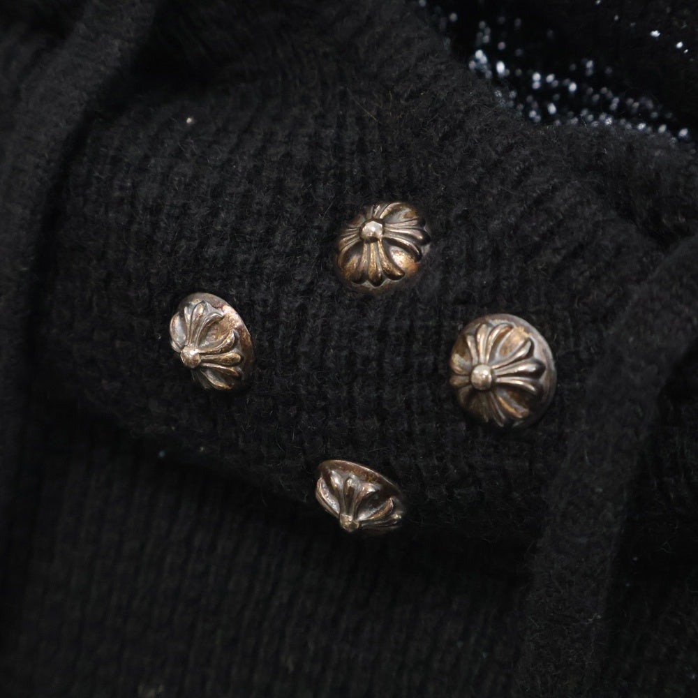 CHROME HEARTS(クロムハーツ) レザー クロスパッチ カシミヤ ニット プルオーバーパーカー ブラック