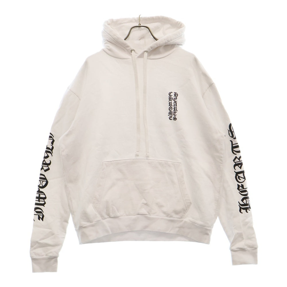 CHROME HEARTS(クロムハーツ) SWTSHRT PLVR スリーブロゴプリントプルオーバーパーカー ホワイト
